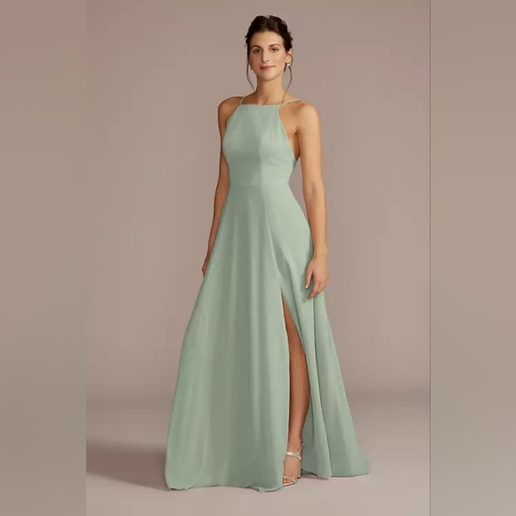 David's Bridal Dresses & Skirts - David's Bridal Chiffon High-Neck A-Line Dress